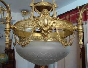 antike sehr große lange Jugendstil Messing Deckenlampe Kronleuchter