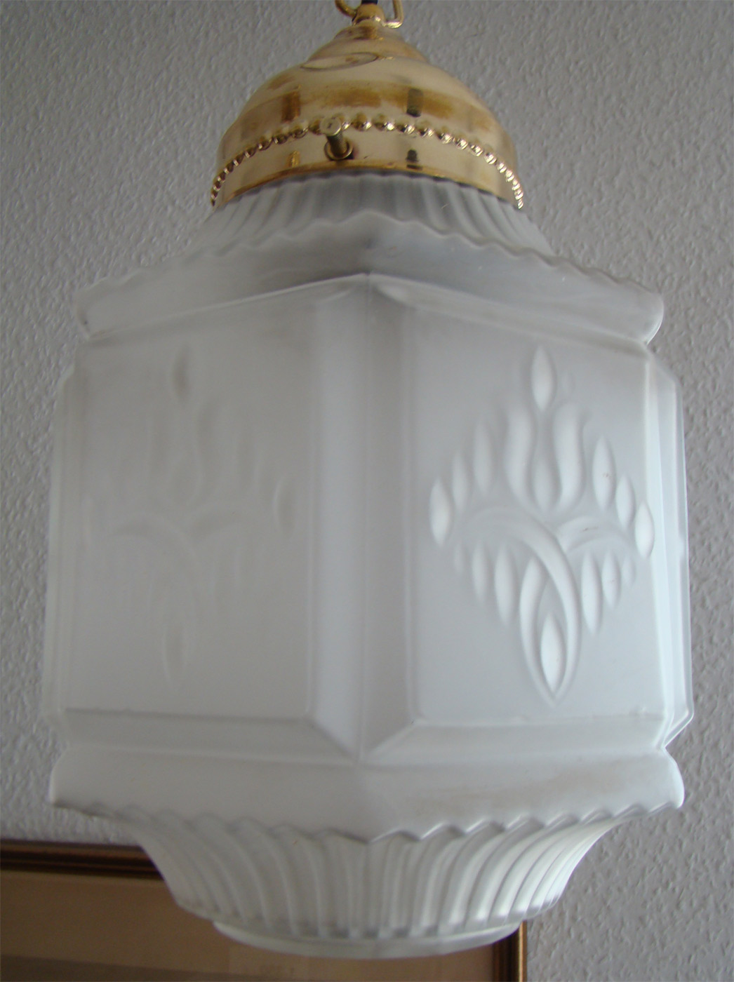 antike ArtDeko Messing Lampe mit großem Glasschirm