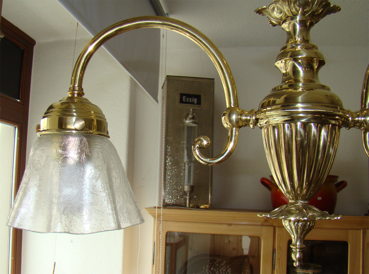 antike Billardtisch Deckenlampe geätzte Glaslampenschirme