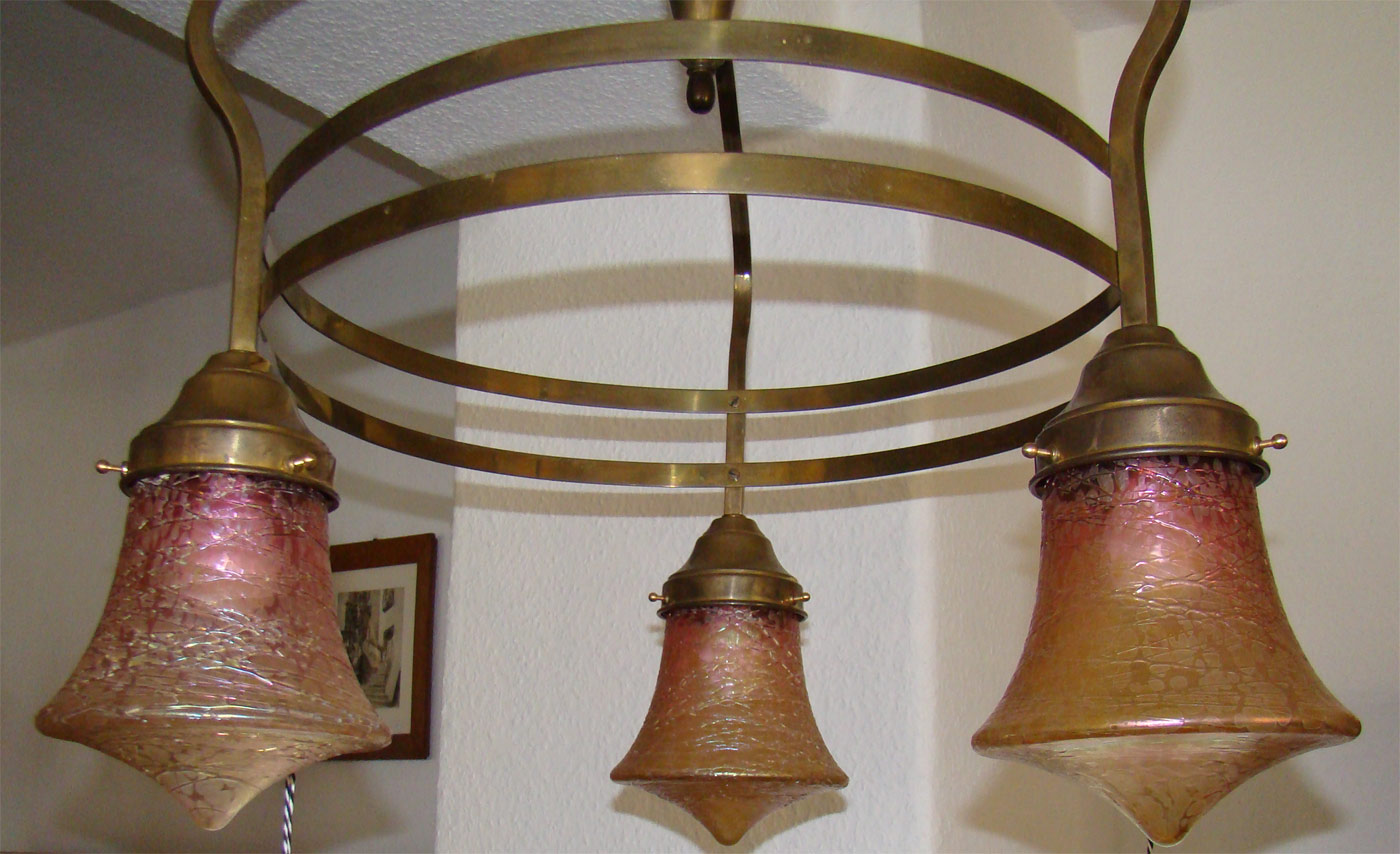 antike Jugendstil Deckenlampe Johann Lötz Witwe
